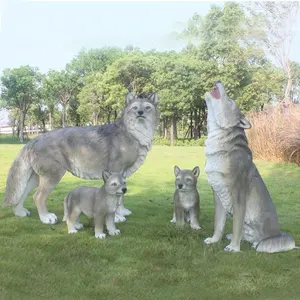 Customized Factory Fiberglass Sculpture New Design Outdoor Life Size Animal Resin Fiberglass Animal Wolf Garden Statue