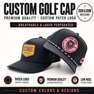 Casquette de golf professionnelle 5 panneaux unie imperméable avec logo en silicone personnalisé, faible MOQ, OEM, perforations laser, tenue monochromatique - Product Image 1