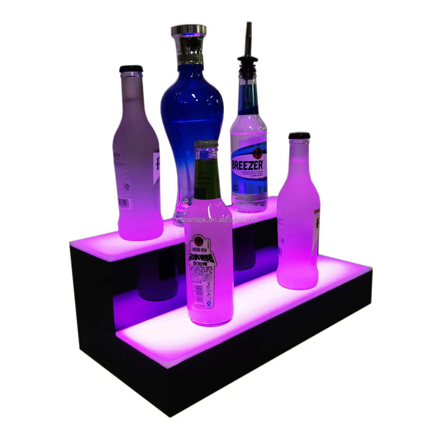 Rak tampilan botol minuman keras LED 16 inci, rak 2 langkah bercahaya Bar, dudukan Bar menyala, rak anggur terpasang akrilik