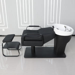 Cama de champú de lujo moderna con tapicería de PU con mango de acero inoxidable y base estable con lavabo de cerámica - Product Image 5