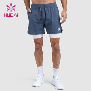 Pantalones Cortos Deportivos de Gimnasio para Hombre HUCAI, Personalizados con Logotipo OEM, Forrados, de Doble Capa, de Nailon, con Dobladillo Dividido, de 5 Pulgadas, 2 en 1, para Entrenamiento Físico - Product Image 2