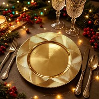 Assiette de présentation côtelée dorée électroplaquée Wojia 13 pouces – Luxe moderne en plastique pour banquets et traiteurs