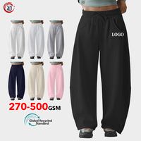 Celana Jogging Wanita Model Baggy Kaki Lebar Bahan Polyester/Katun Berlapis Fleece Ramah Lingkungan dan Bernapas dengan Tali Serut
