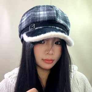 <span class=keywords><strong>Gorro</strong></span> de Pintor Octogonal de Felpa Japonesa Retro a Cuadros Rojos para Mujer Adulta, <span class=keywords><strong>Invierno</strong></span>, Cabeza Grande, Circunferencia de Cabeza de 56-58 cm - Product Image 3