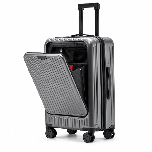 100% PC Business Suitcase Luggage Front Opening Carry on Light Weight Boarding Luggage Type-C Travel Luggage Suitcase