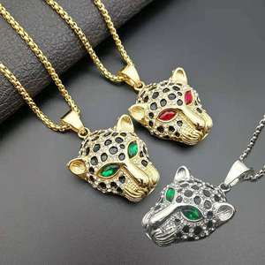 Collana Hip Hop con Testa di Pantera Nera Lucida, Ciondolo in Acciaio Inossidabile Placcato Oro con Zirconi, <span class=keywords><strong>Accessori</strong></span> per Gioielli Fai-da-Te - Product Image 1