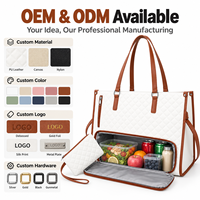 Sac isotherme portable grande capacité en PU de haute qualité, sac de travail et de pique-nique isolé, style vintage et élégant pour femmes