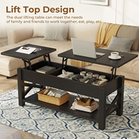Table basse 47,2 pouces, table centrale de style farmhouse à plateau relevable à deux voies avec compartiment caché, étagère ouverte et support en bois en forme de X pour le salon
