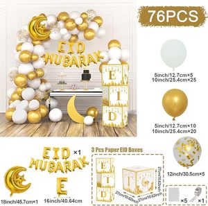 Décorations de l'Aïd Moubarak Décorations du Ramadan <span class=keywords><strong>Arche</strong></span> de ballons blancs et dorés avec ballons lune et étoile de l'Aïd Moubarak Boîtes de l'Aïd Moubarak - Product Image 2