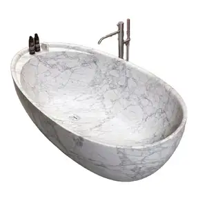 Marmorstein individuell gefertigte ovale italienische weiße Carrara-Marmor-Badewannen 185 cm