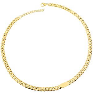 Collier chaîne cubaine |   Chaîne à maillons en acier inoxydable poli avec plaque gravée, extenseur réglable, bijoux unisexe - Product Image 4