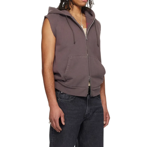 Heavy Weight Double Zipper Sleeveless Hoodie Raw Edge <strong>Sleeve</strong> Zip up <strong>Gilet</strong> Vest for Men - Product Image 2