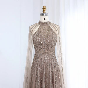 Vestidos de Noche Elegantes Jancember LSZ085 con Escote Halter y Manga Capa, Color Champán, para Graduación - Product Image 3