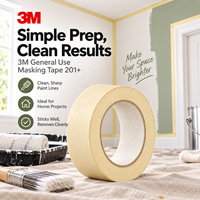 Ruban de masquage multi-usages 3M 201+ 0,11 mm en papier crépon brun avec adhésif en caoutchouc, retrait propre, pour peinture, emballage et regroupement