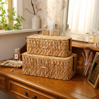 Boîte de rangement pliable en rotin naturel tressé à la main avec couvercle, style pastoral, pour la gestion des câbles et l'organisation des fils, idéale pour la maison et le bureau