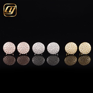 Pendientes de tuerca de plata de ley S925 con moissanita pavé, aretes redondos con incrustaciones de piedras, joyería hip hop al por mayor en stock. - Product Image 1