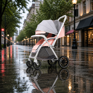 Cochecito de bebé Sleep Through Ride con amortiguación suave, capota beige y asiento profundo para la siesta del bebé, ideal para paseos. - Product Image 1