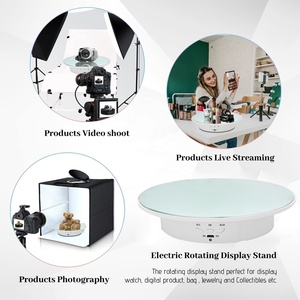 20cmmirror Glass nạp tiền hàng đầu xoay hiển thị đứng bàn xoay hiển thị chủ cho pha lê đồng hồ trang sức máy ảnh với điều khiển từ xa - Product Image 4