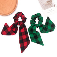 Chouchou à carreaux Buffalo de Noël avec long ruban et nœud pour enfants et adultes, accessoire de cheveux pour fêtes de fin d'année