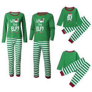 Oferta al por Mayor Pijamas Navideños Familiares a Juego de Algodón Verde a Rayas con Camiseta de <span class=keywords><strong>Elfo</strong></span> - Product Image 2