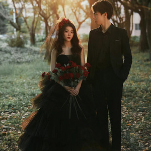 Chiffon Ball Gown Evening Dress Black Empire Waist Scoop Neck Vintage Style For Photography Studio Events - Product Image 1