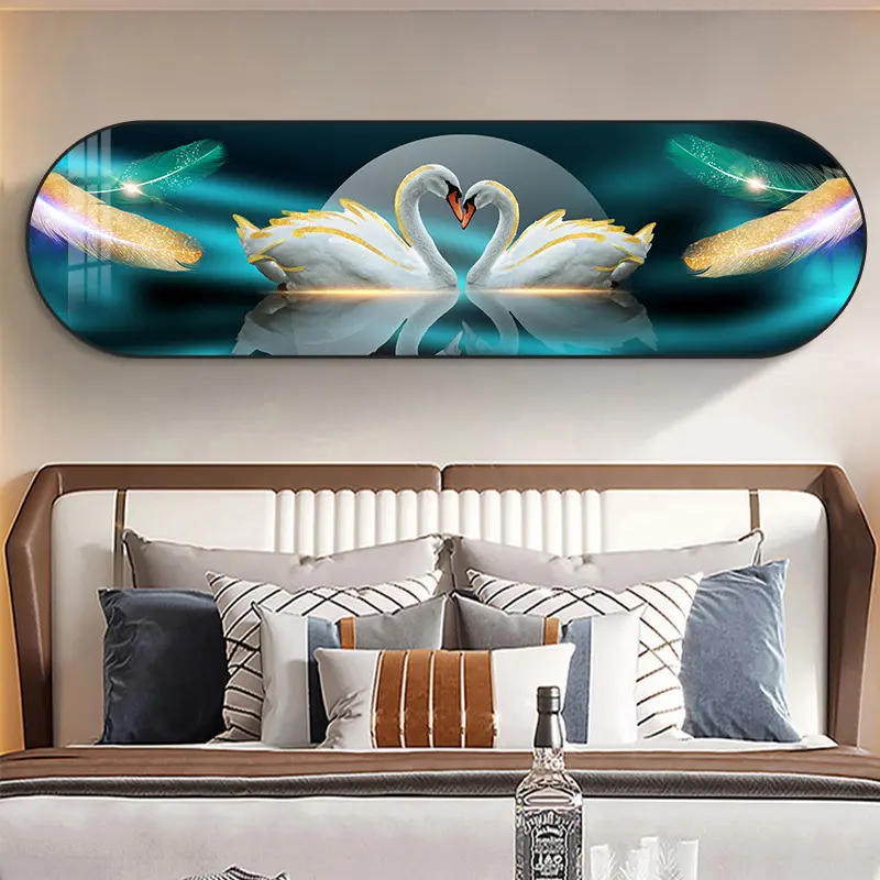 Decorazione moderna di lusso della camera da letto versione orizzontale arrotondata decorazioni per la casa di lusso immagini di pittura su vetro da parete in porcellana di cristallo
