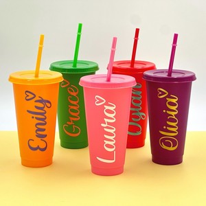 Bicchieri Personalizzati in Plastica per Matrimoni <span class=keywords><strong>con</strong></span> Coperchio e Cannuccia, Bicchieri in PP Personalizzati per Matrimoni e Feste di Compleanno <span class=keywords><strong>con</strong></span> Nomi - Product Image 1