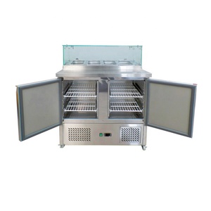 Réfrigérateur à salade de Pizza, Table de travail, couvercle en verre blanc - Product Image 4