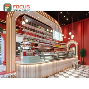 Large Format Cafe Service Counter White Panel Finish Coffee Bag Display Area Storefront Cafe Counter - Product Image 1