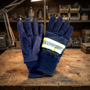 JNA Group <b>Fire</b> Fighting Safety Gloves <b>7</b> oz Heat Resistant Leather Material Reflective Stripe Knit Wrist Anti Slip Grain Texture - Product Image 3