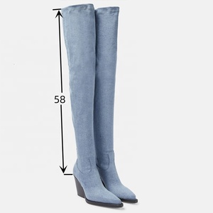 Large Size 46 Women Solid Denim Custom Styles Over Knee High <b>Boots</b> Ladies High Wedge Heels Shoes Pointed Toe Jeans Long Booties - Product Image 5