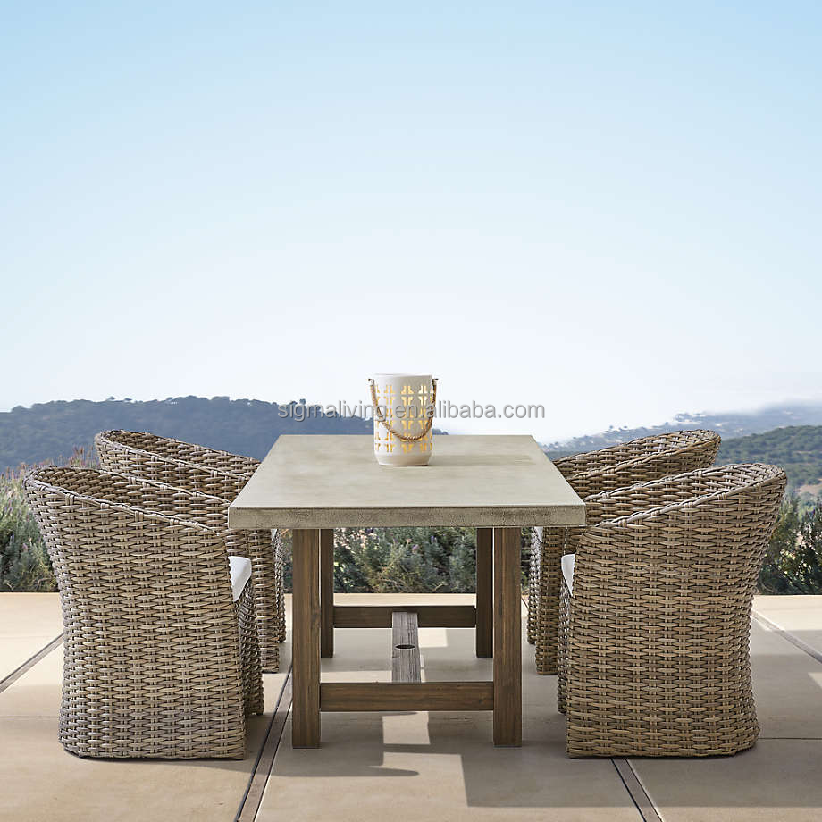 Custom garden set outdoor rectangle table patio handcrafted teak wooden rattan dining set