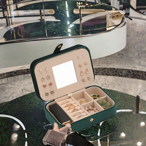 Boîte de rangement pour bijoux avec miroir et compartiments, mini organisateur de voyage en velours, anti-oxydation - Product Image 2