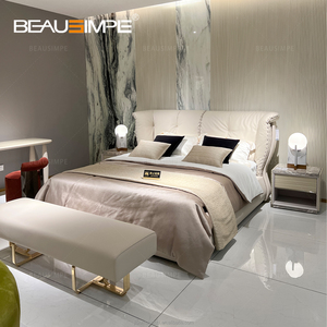 Lit cannois avec deux coussins moelleux reposant sur un dos courbé cadre de lit king size pour <span class=keywords><strong>villa</strong></span> contemporaine appartement immeuble ancien - Product Image 4