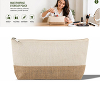 Pochette de maquillage élégante et portable en jute et coton avec fermeture éclair pour femmes, légère, pratique, sac cosmétique, sac de voyage, organiseur