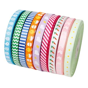 Spring Easter day ribbon chevron bunny egg stripe printed satin ribbon grosgrain ribbon