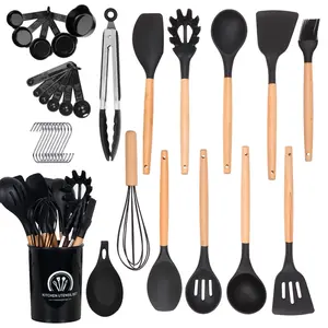 MK 34 Pcs In 1 Set Wooden Handle Kitchenware Non Stick Accessories Silicone Cooking Kitchen Utensil Set Tools