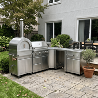 Meuble de cuisine extérieur en acier inoxydable 304 OEM, anti-insectes, facile à nettoyer et hygiénique pour patio, îlot de cuisine extérieur modulaire