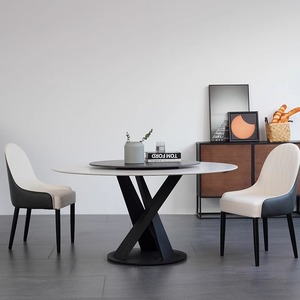 Juego <span class=keywords><strong>de</strong></span> Mesa <span class=keywords><strong>de</strong></span> Comedor Convertible Moderno <span class=keywords><strong>de</strong></span> Piedra Sinterizada con 6 Sillas, Plato Giratorio Lazy Susan, Base <span class=keywords><strong>de</strong></span> Acero al Carbono, para Familias Grandes, Ensamblado - Product Image 4