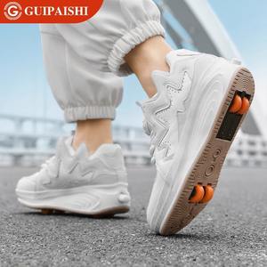Guipashi Skateboarding <b>Shoes</b> Solid Round Toe <b>Cushioned</b> Double Row Wheels For Men And Women Size 29-42 - Product Image 4