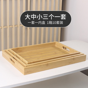 Bamboo <b>tea</b> <b>tray</b>, rectangular with right-angle pull handles, simple <b>tray</b> for home, hotel, and restaurant use, teacup and saucer - Product Image 2