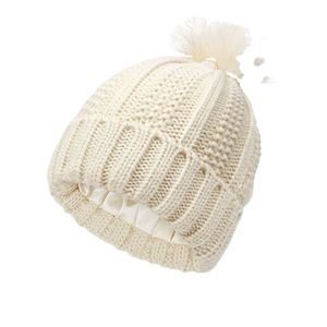 Gorros de punto con forro de satén y pompón de piel desmontable para niñas, forro de seda, elásticos, cálidos, para invierno, casquette, chapeau femme - Product Image 2