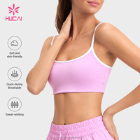 Soutien-gorge de sport pour femme à dos bas, séchage rapide, avec logo personnalisé ODM HUCAI, bretelles réglables et bordure contrastante, idéal pour le fitness, le Pilates et le yoga