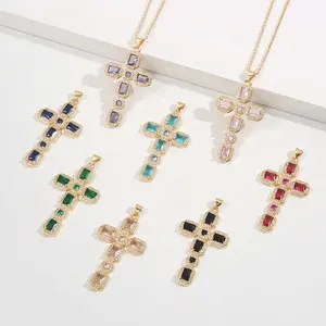 Collana con croce religiosa classica Vintage collana girocollo con zirconi colorati collane versatili di gioielli di moda
