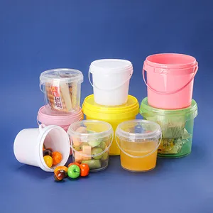 750ML In Stock Mini Handle Food Grade Drink Packing Bucket Round White Clear Plastic Round Bucket with Lid Wholesale