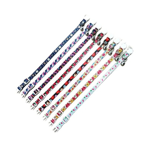 Collier de sécurité détachable en polyester à motif floral pour chat et petit <span class=keywords><strong>chien</strong></span>, avec boucle réglable et clochette, imprimé fleurs fraîches - Product Image 1