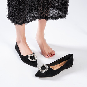Zapatos Planos <span class=keywords><strong>de</strong></span> Ballet <span class=keywords><strong>de</strong></span> Ante con Punta Puntiaguda para Mujer, Primavera-Otoño, con Adorno Circular <span class=keywords><strong>de</strong></span> Diamantes <span class=keywords><strong>de</strong></span> Imitación, para Uso Diario y Fiestas - Product Image 1