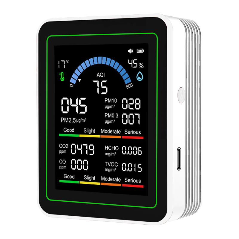 Air Quality Meter 7in1 PM2.5 CO2 TVOC HCHO Temperature Humidity Tester App Control With Calendar Alarm Function High Precision Sensors-1041167
