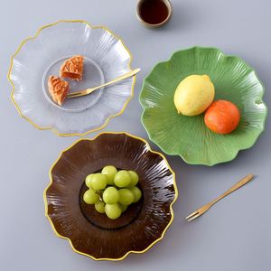 Assiettes en verre transparentes pour gâteaux aux fruits, avec bord doré, vente en gros - Product Image 1