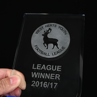 Plaque en verre poli transparente écologique gravée avec logo personnalisé, trophée avec texte, emballage en boîte cadeau, finition soignée